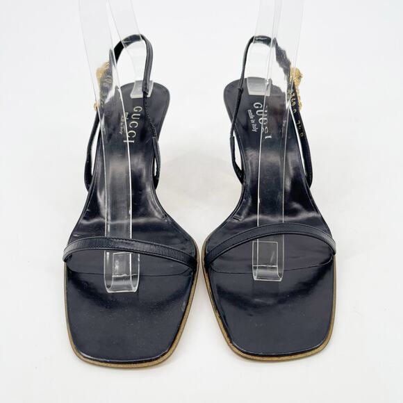 Vintage Gucci Black Leather Tiger Head Slingback Heeled Sandals size 7.5 - Picture 6 of 12